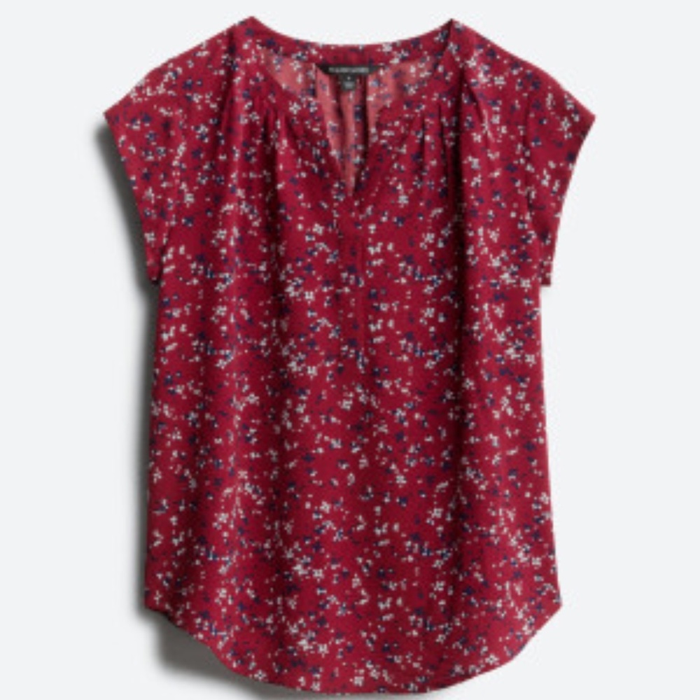 41 HAWTHORN  Morey Split Neck Short Sleeve Blouse XL in Burgundy